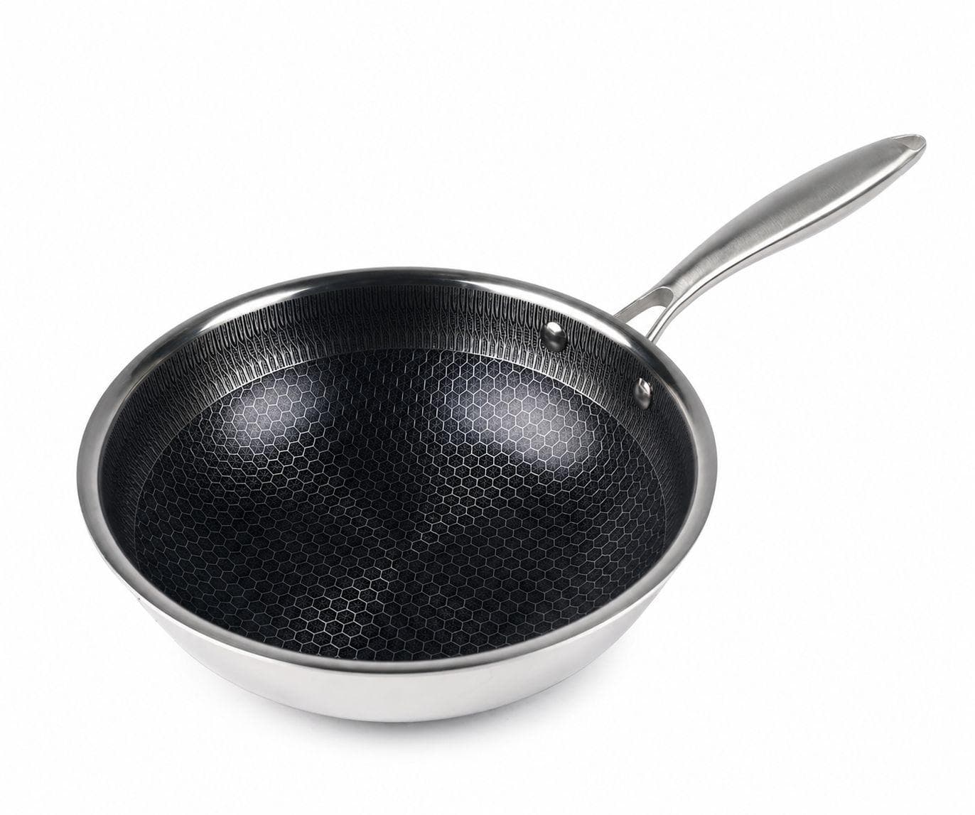 Tri-ply stainless steel pan without lid, Size 24 × 7.5 cm, suitable for frying and cooking. 5