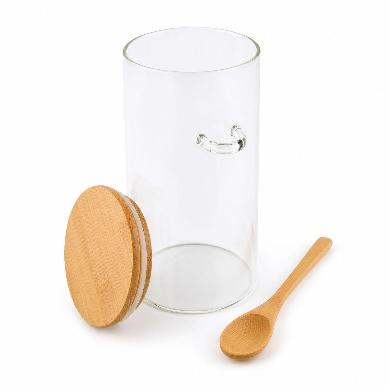 Round Clear Storage Jar with Wooden Lid & Spoon – Size 8.5×18 cm 2