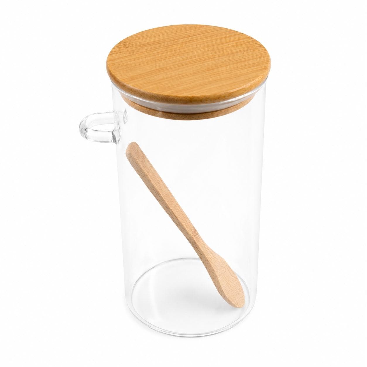 Round Clear Storage Jar with Wooden Lid & Spoon – Size 8.5×20 cm 5