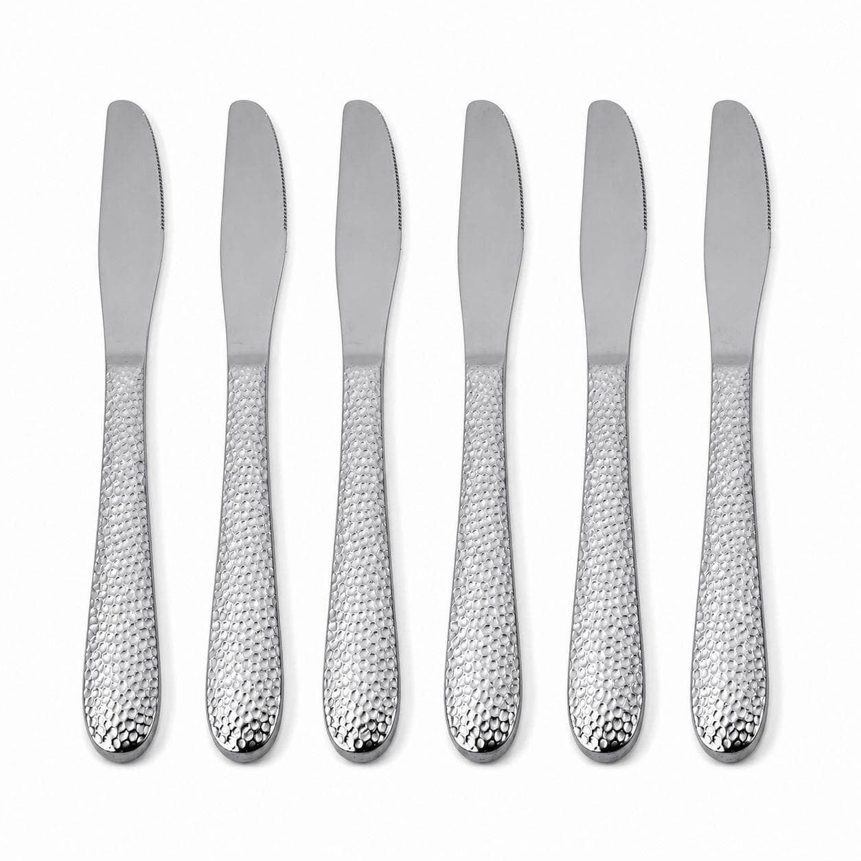 6-piece stainless steel dining knife set with a stylish hammered design, ideal for daily use and serving. 2