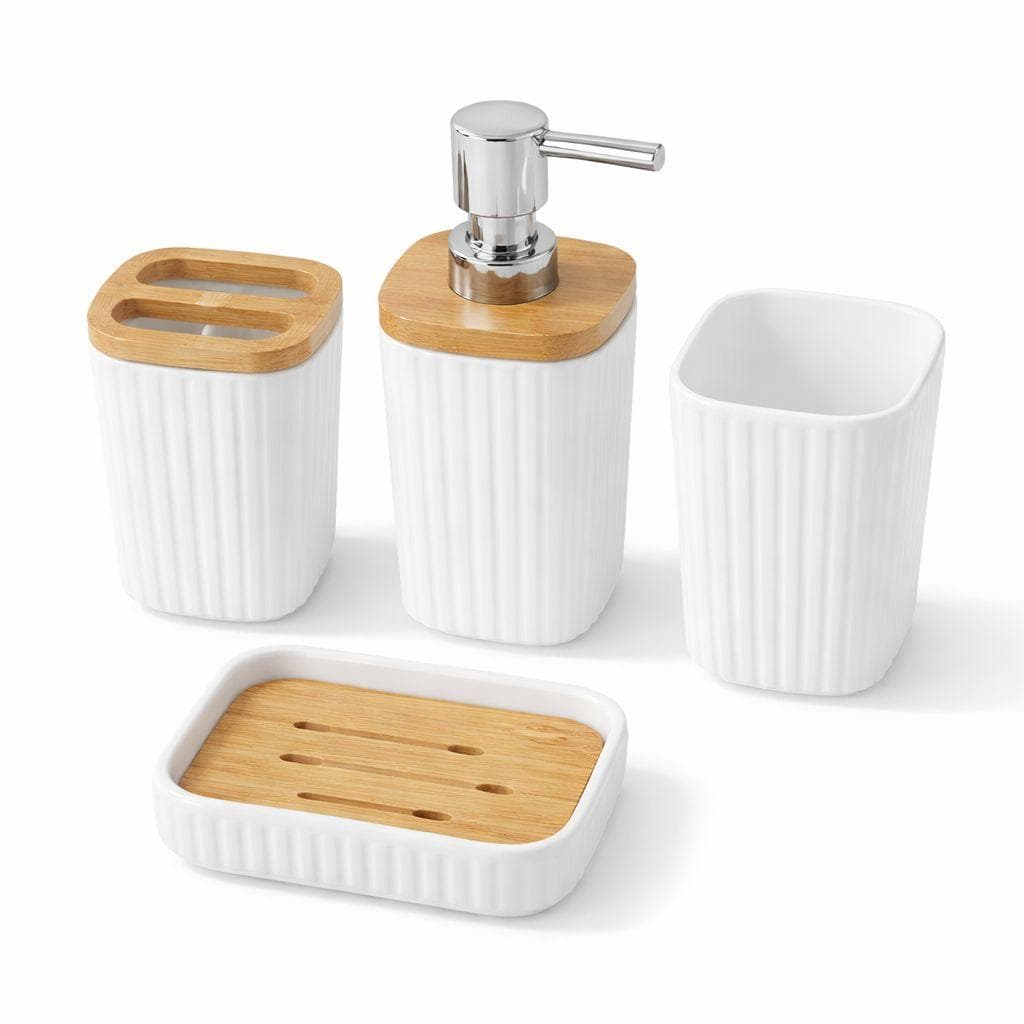 Ribbed White Bathroom Accessories Set 4 PCS 5