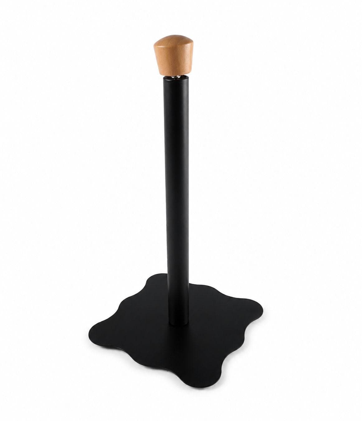 Black Metal Kitchen Paper Towel Holder with Wooden Base 5