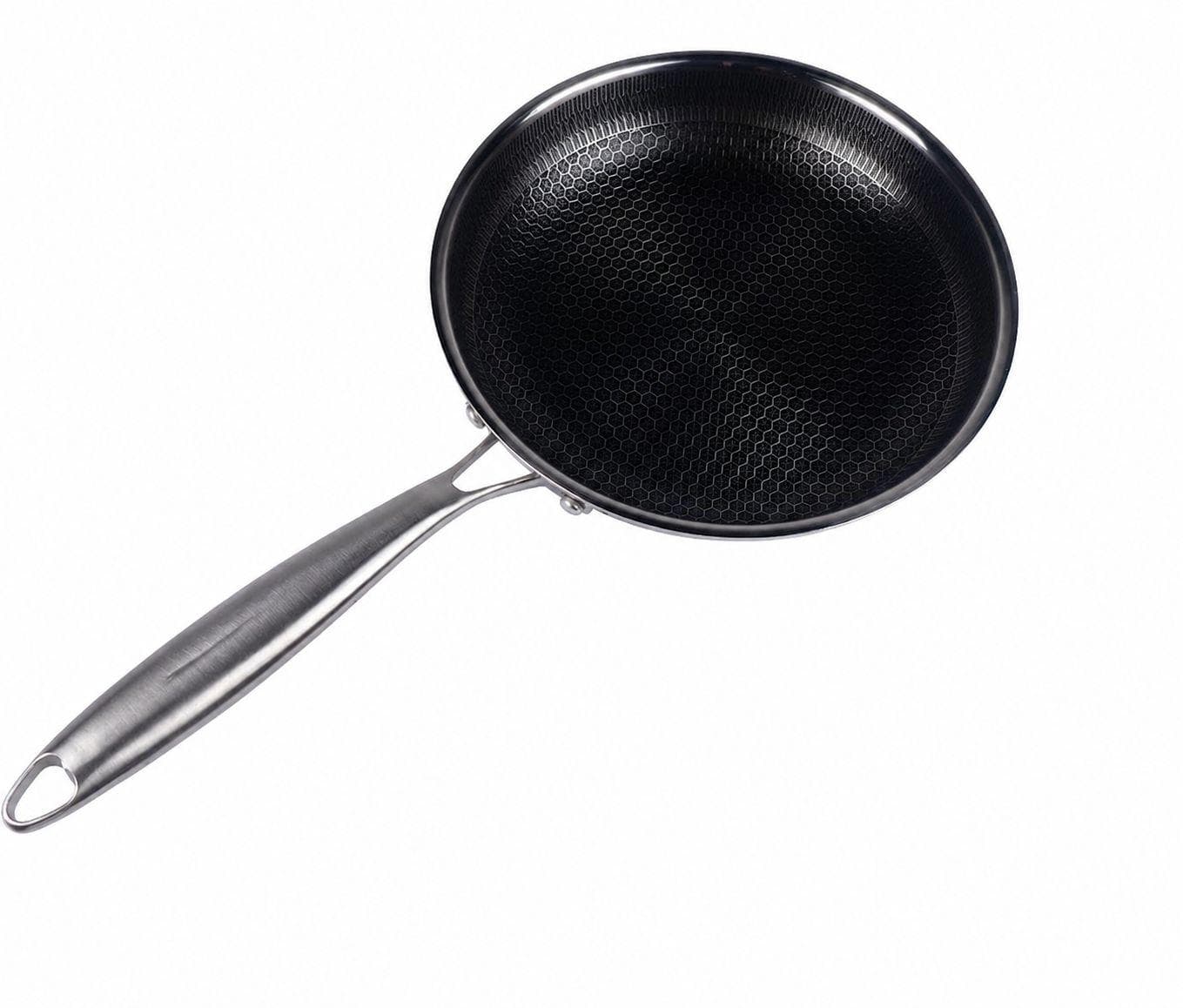 Stainless steel frying pan without lid, textured surface, Size 26 × 5 cm, ideal for quick frying. 5