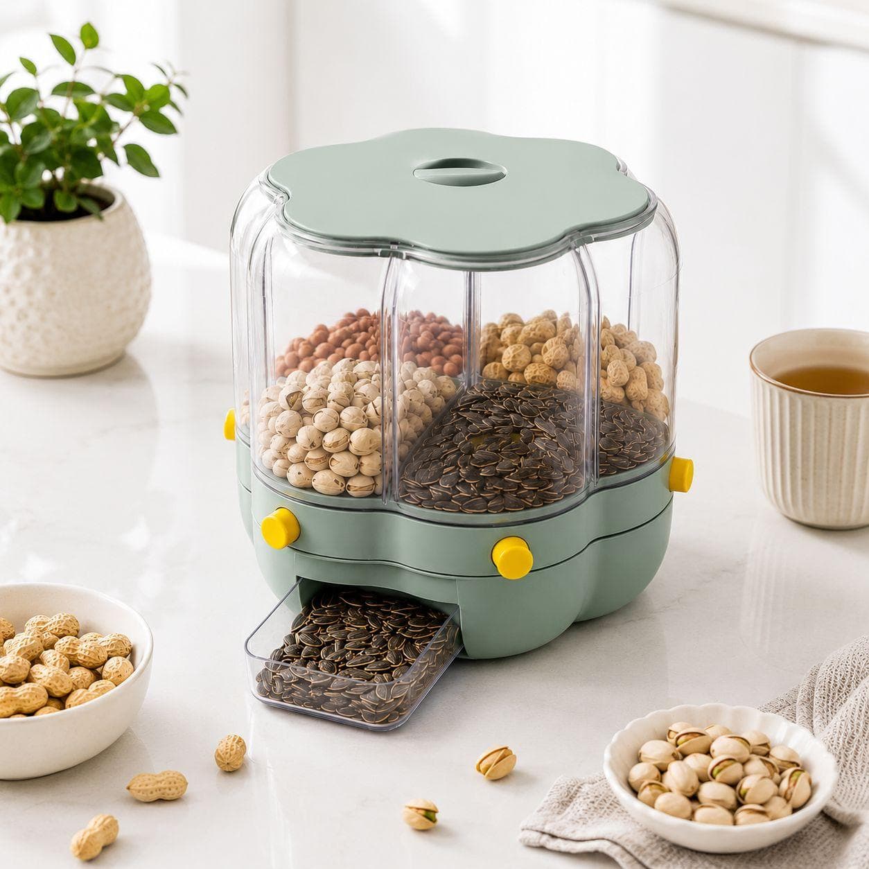 4-Section Rotating Nuts & Grains Dispenser