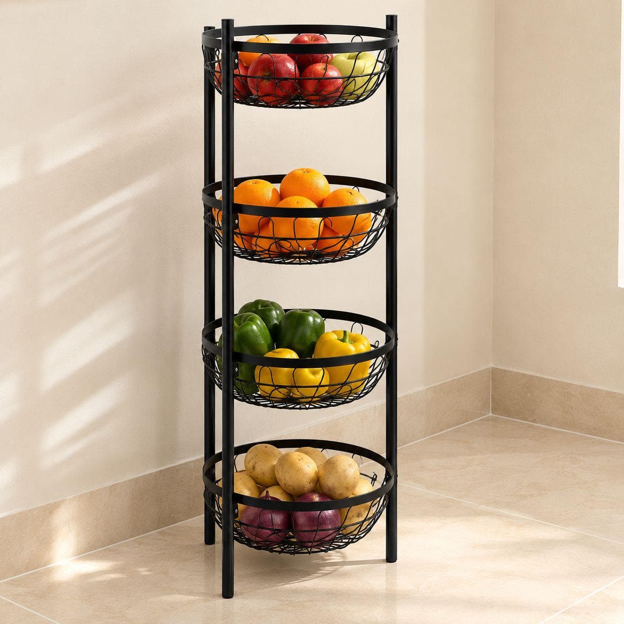3-Tier Black Metal Fruit and Vegetable Rack