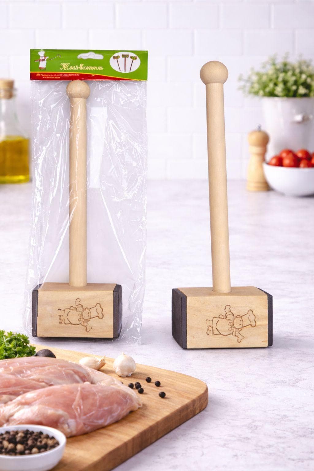 Meat Tenderizer JX27 (2PCS Wooden Handle Metal Meat Hammer) 2