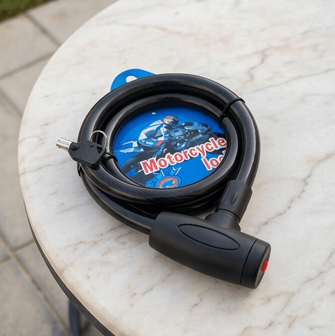 Cable lock with key, ideal for securing bikes and belongings.