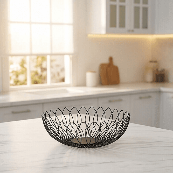 Black Metal Fruit Basket – Elegant Floral Design