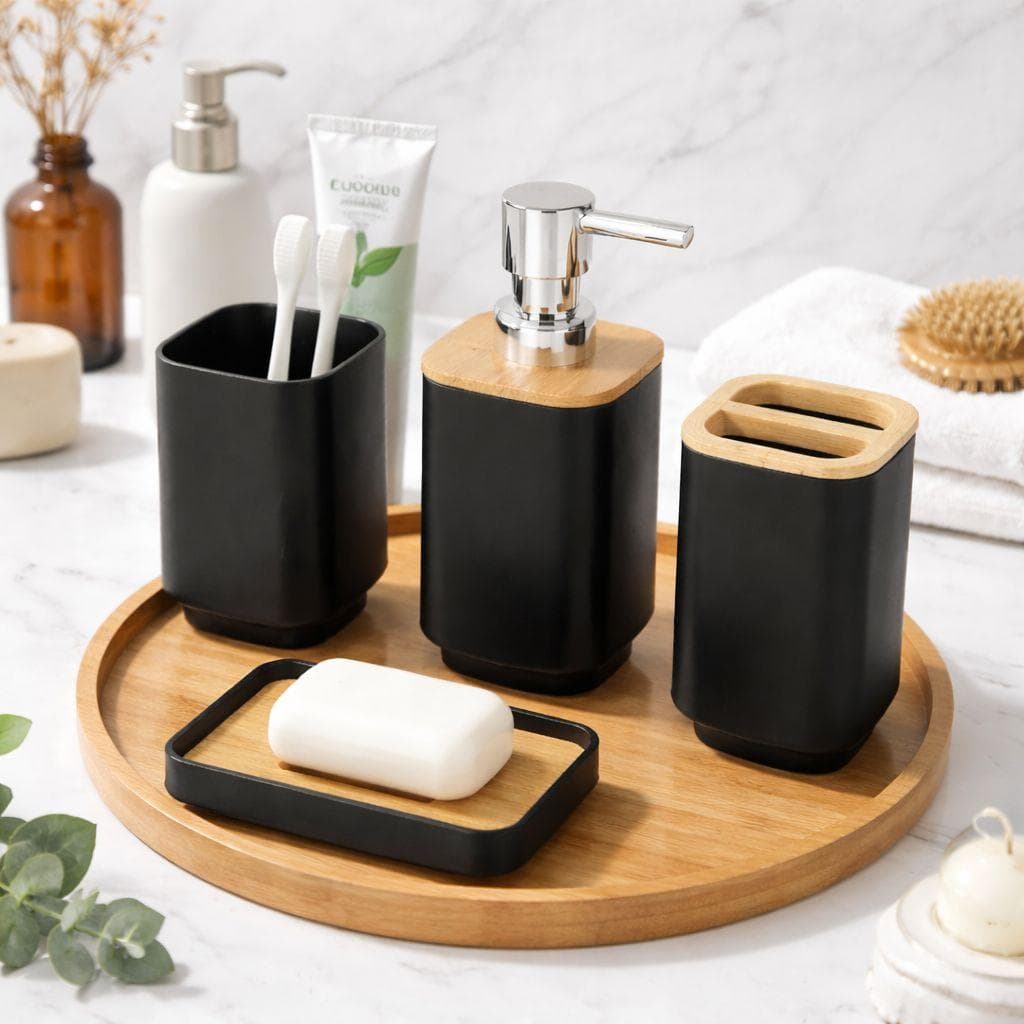 Bathroom Accessories Set 4 PCS with Wooden Design 3