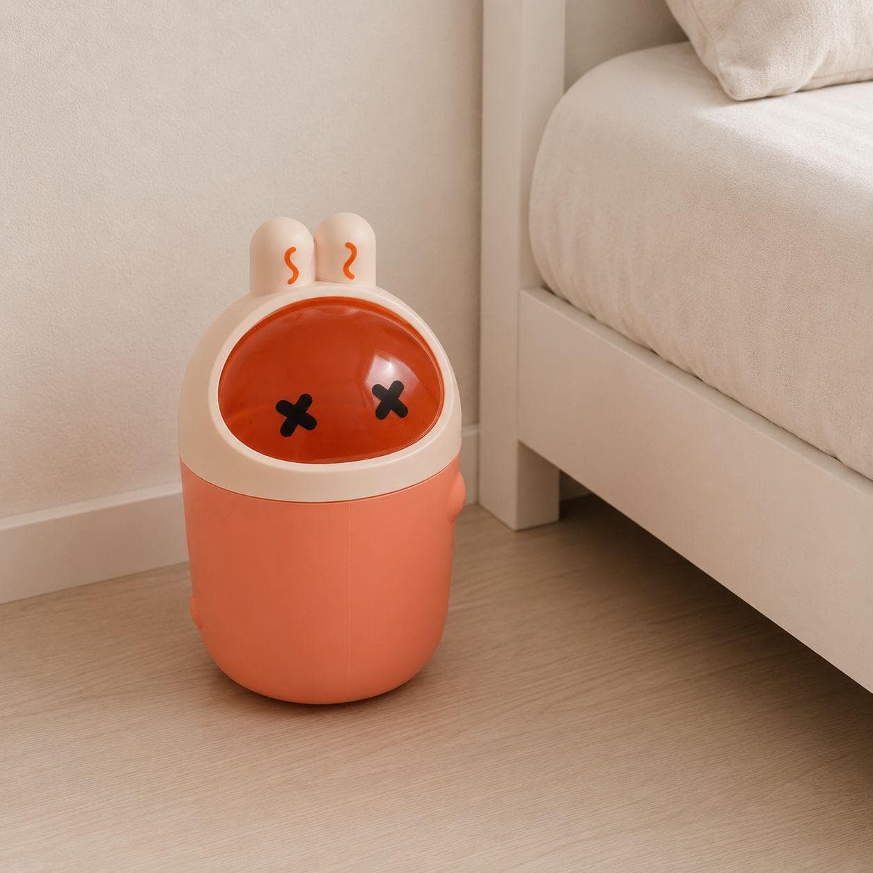 Cartoon Trash Bin with Transparent Lid (Orange)