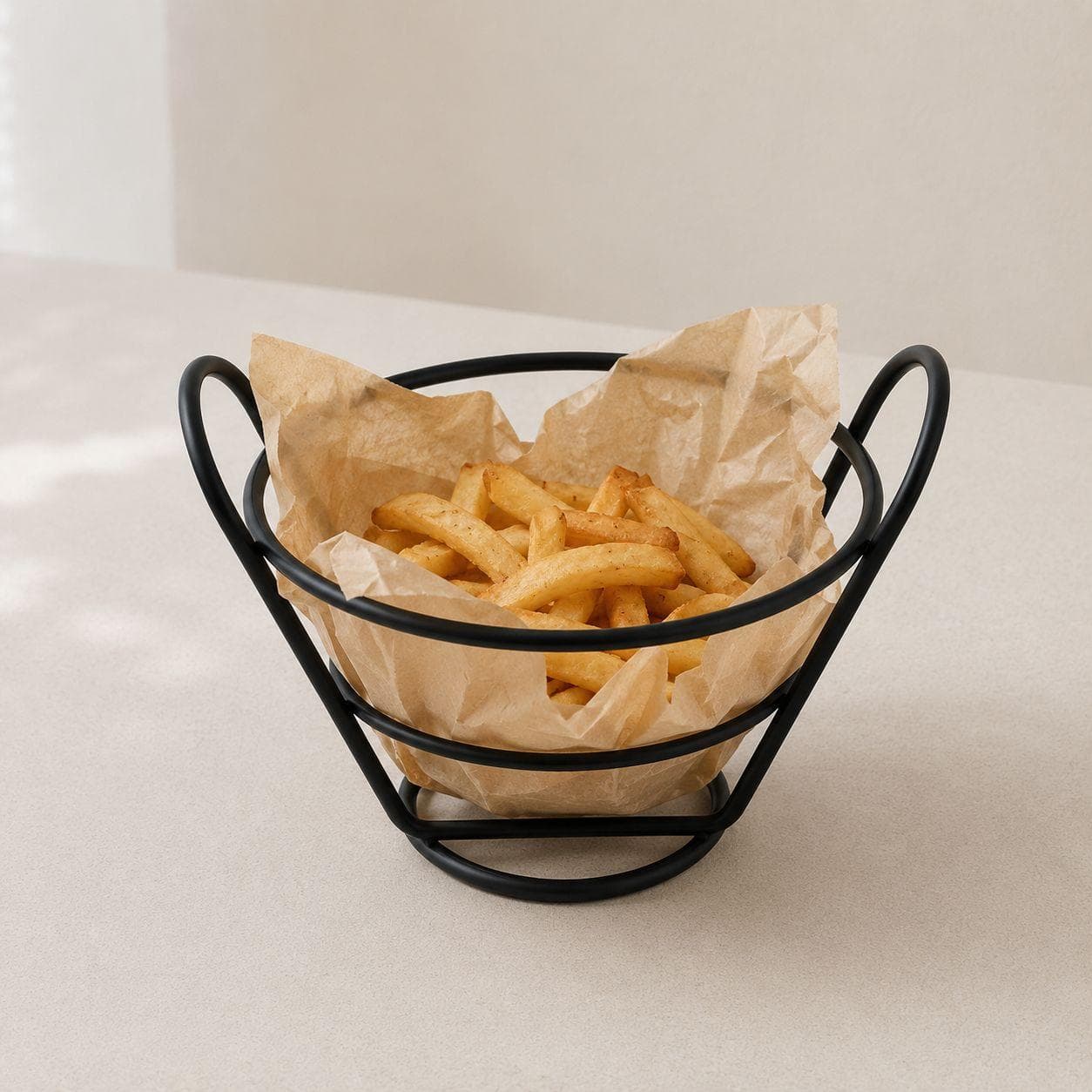 Metal Fries Serving Basket — Black, 10.5 cm