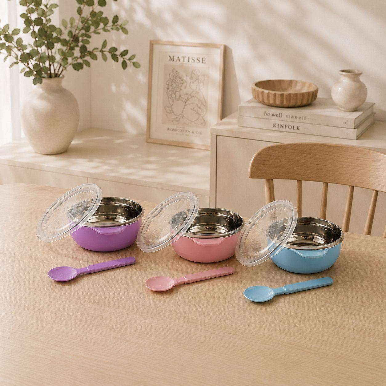Kids Stainless Steel Bowl with Lid and Spoon 12.5×4.3 cm 3