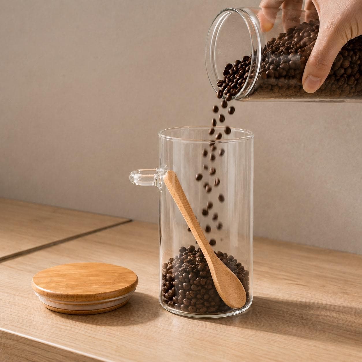 Round Clear Storage Jar with Wooden Lid & Spoon – Size 8.5×20 cm 4
