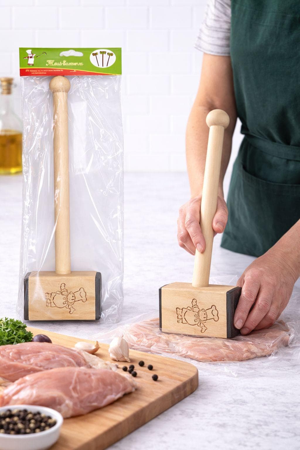 Meat Tenderizer JX27 (2PCS Wooden Handle Metal Meat Hammer) 3