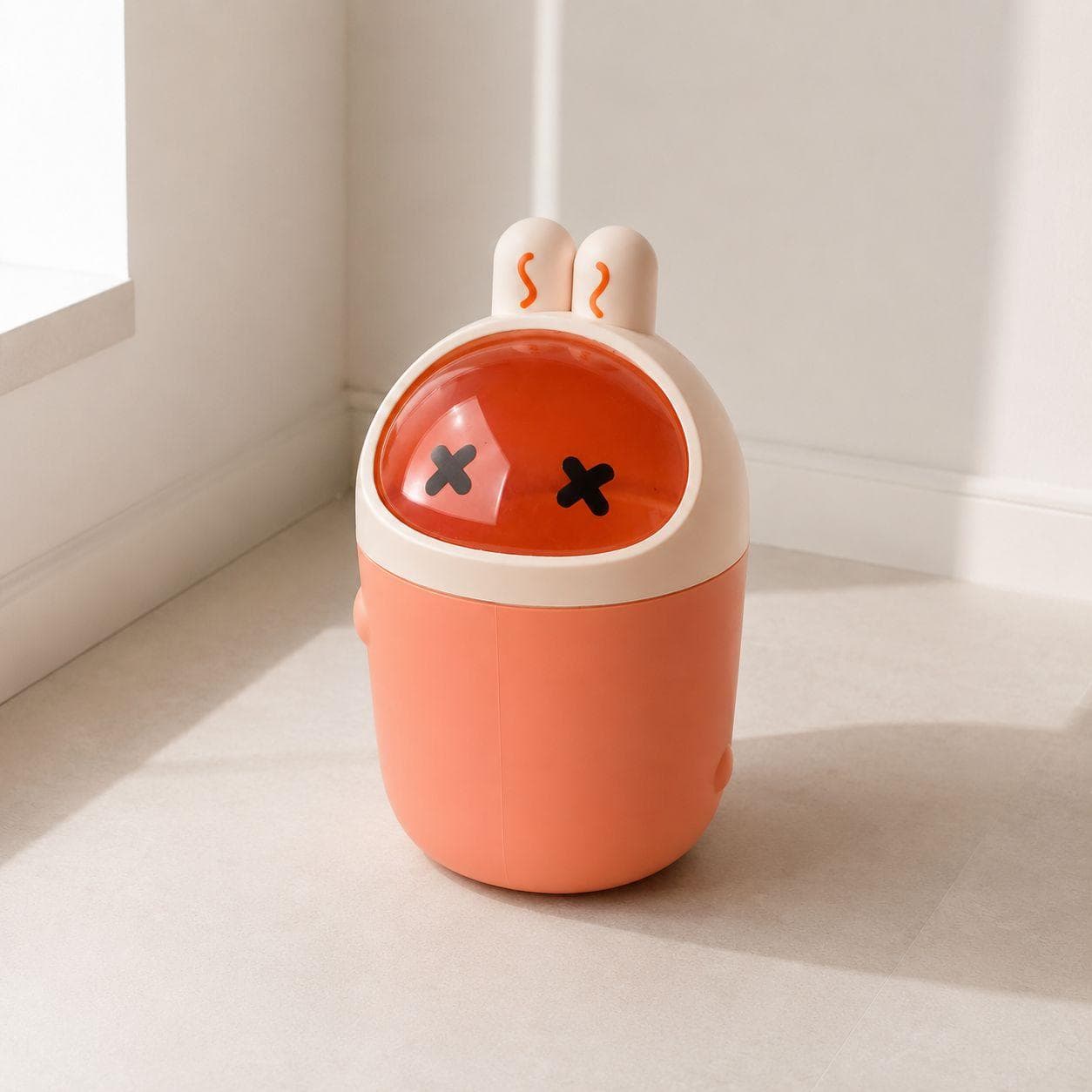 Cartoon Trash Bin with Transparent Lid (Orange) 2