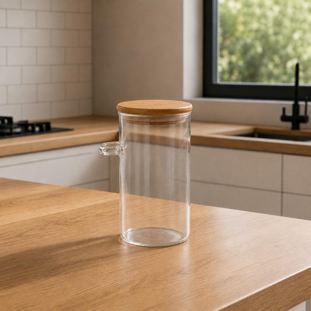 Round Clear Storage Jar with Wooden Lid & Spoon – Size 8.5×20 cm 3