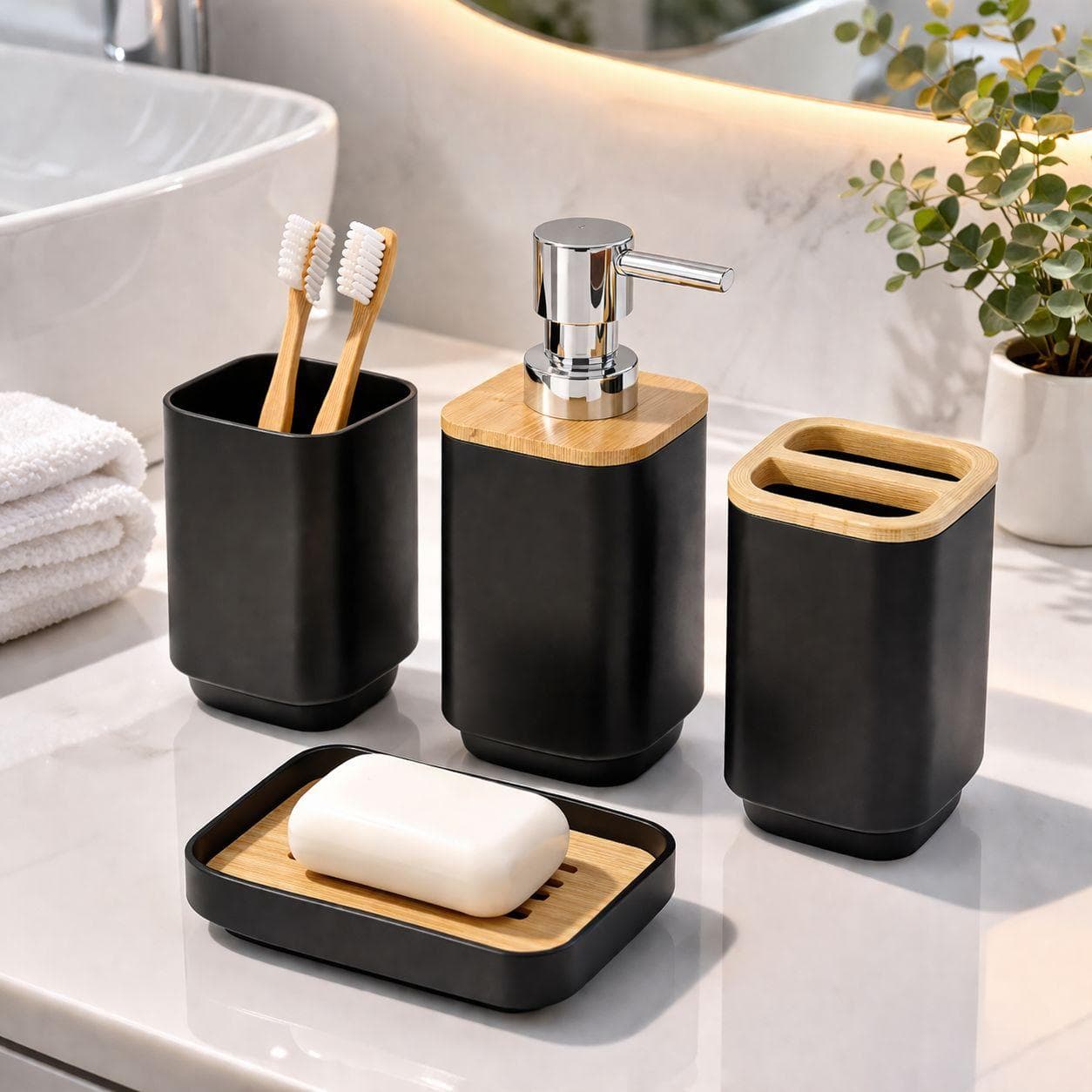 Bathroom Accessories Set 4 PCS with Wooden Design 4