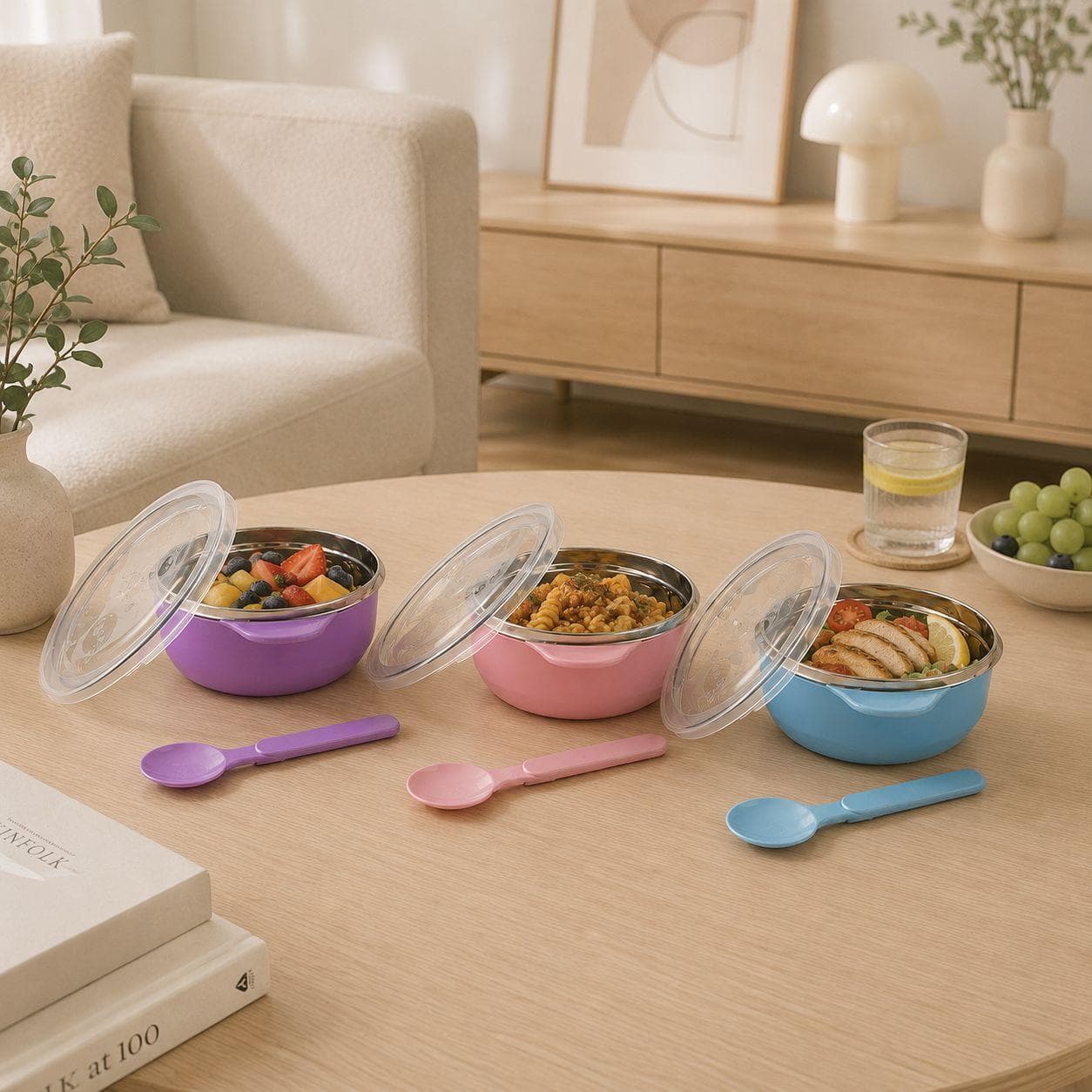 Kids Stainless Steel Bowl with Lid and Spoon 12.5×4.3 cm 4