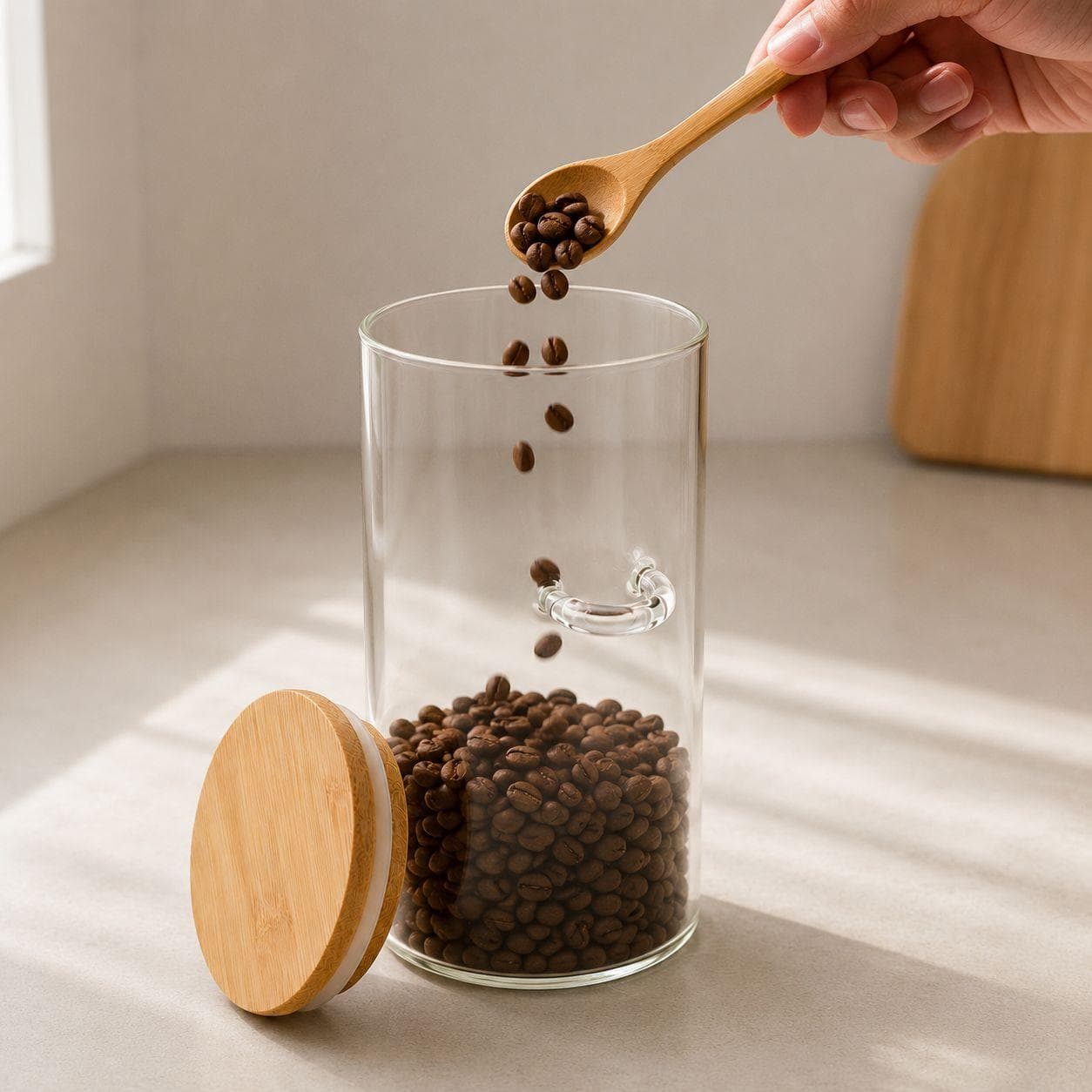 Round Clear Storage Jar with Wooden Lid & Spoon – Size 8.5×18 cm 4