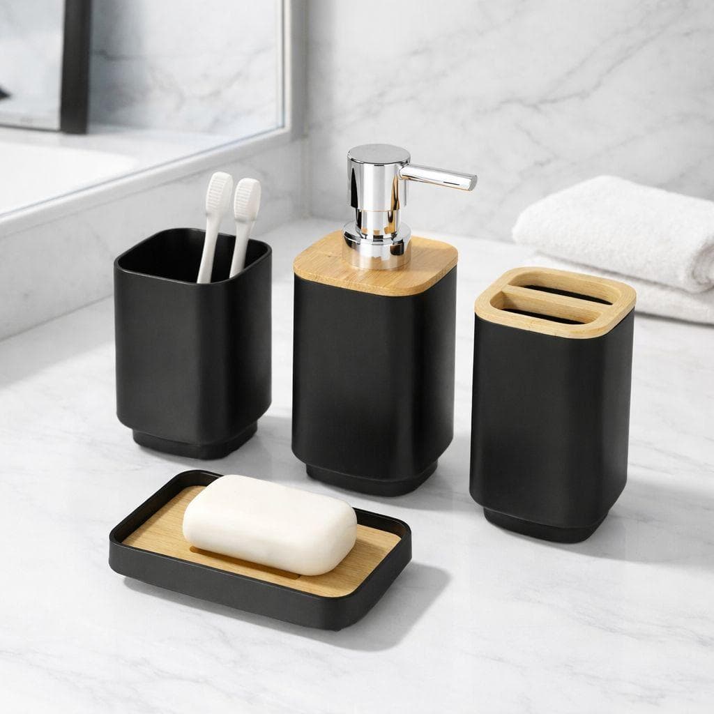 Bathroom Accessories Set 4 PCS with Wooden Design 2
