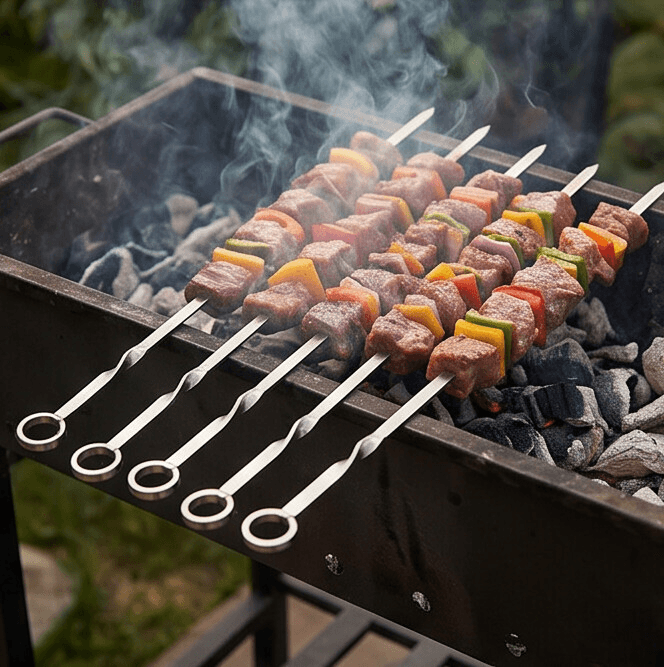 Barbecue Skewers SLR15 (45×0.7mm, 6PCS Flat Stainless Steel Type)