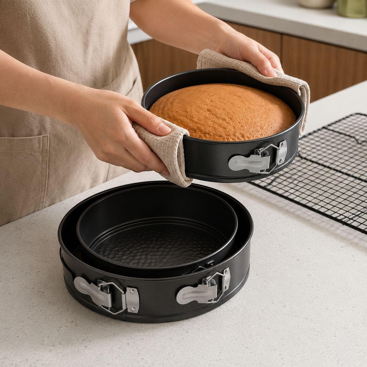 Non-Stick Round Springform Cake Pan Set - 3 Pcs