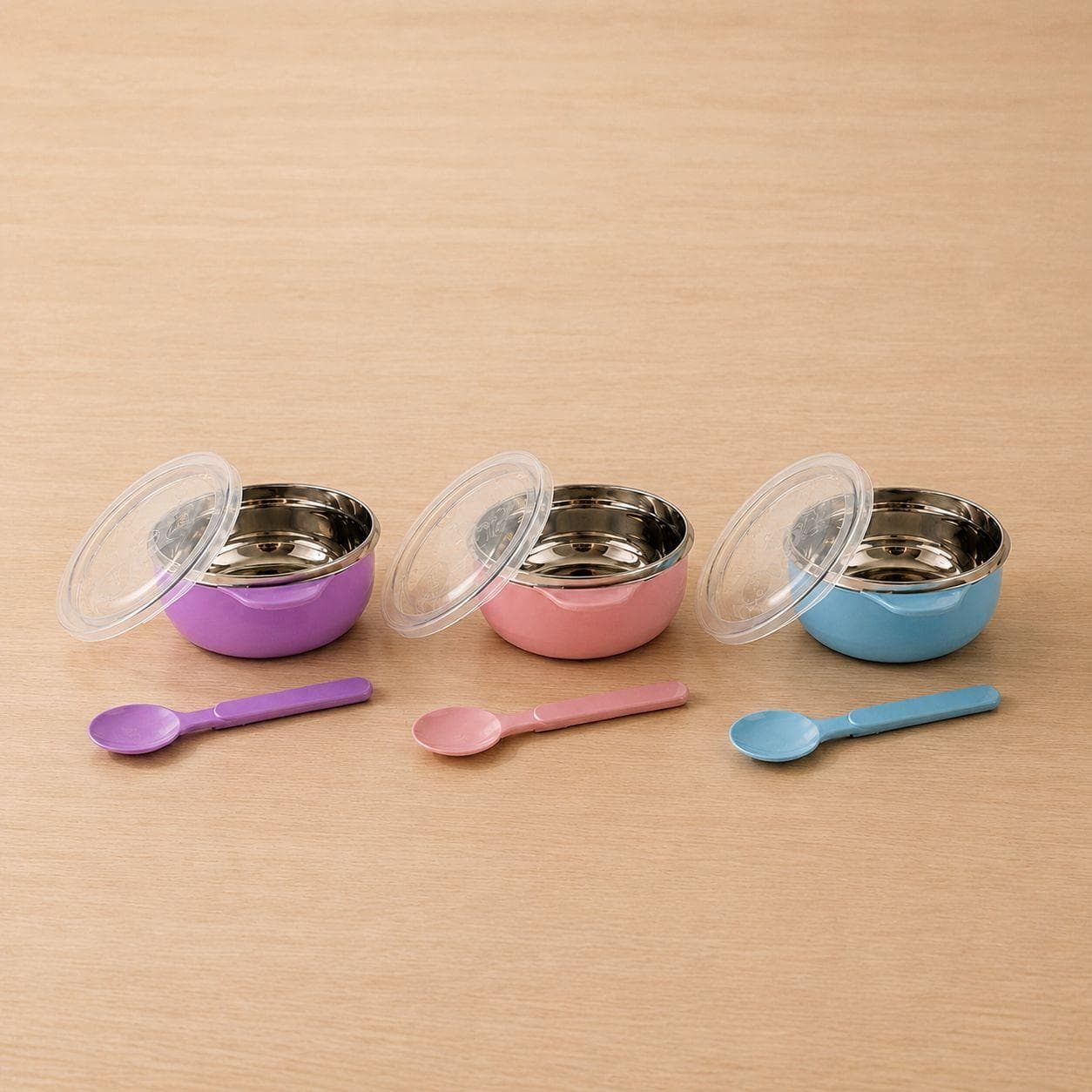 Kids Stainless Steel Bowl with Lid and Spoon 12.5×4.3 cm