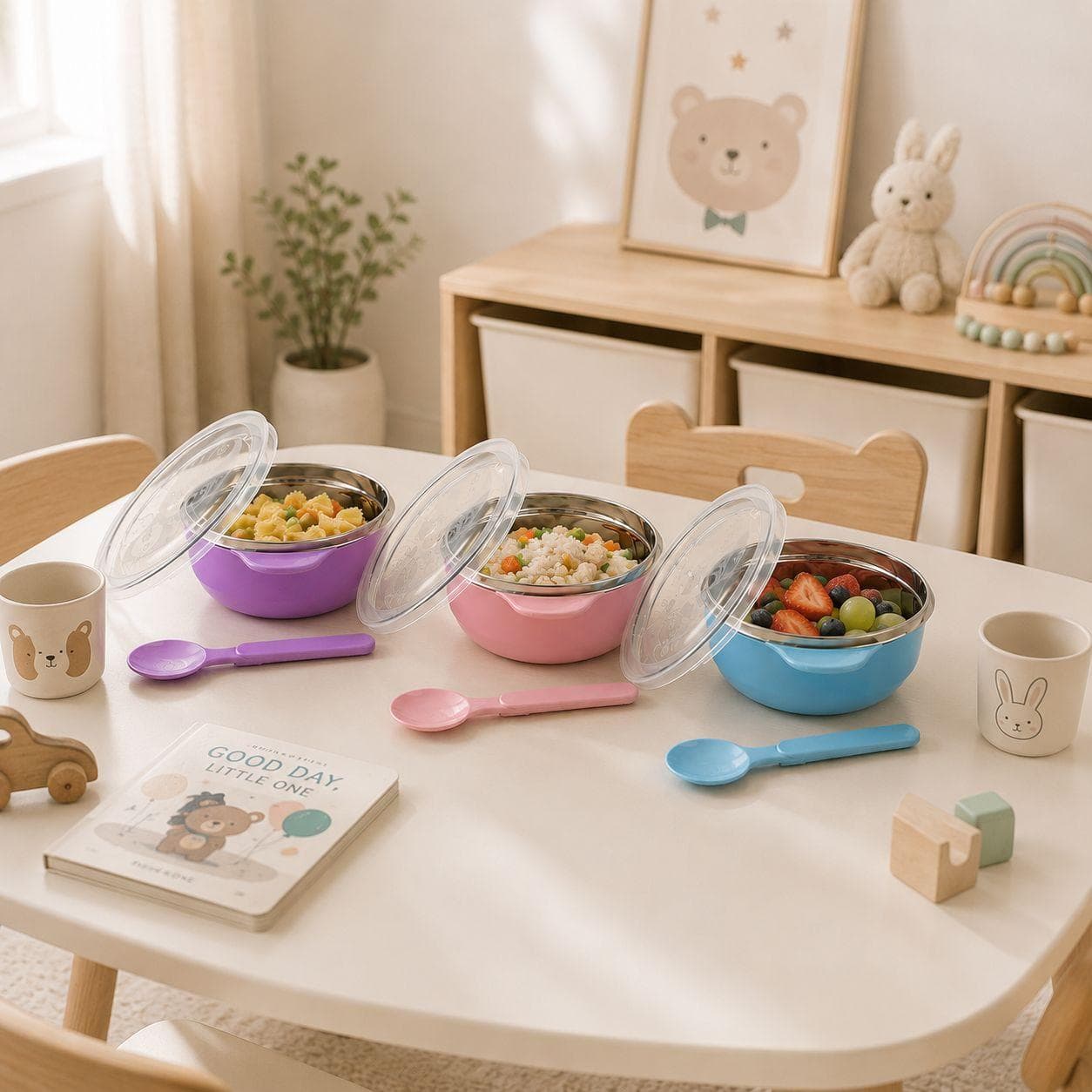 Kids Stainless Steel Bowl with Lid and Spoon 16×13×6 cm