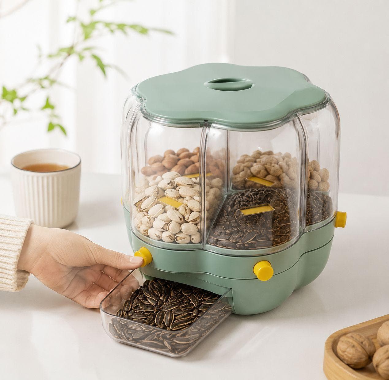 4-Section Rotating Nuts & Grains Dispenser 4