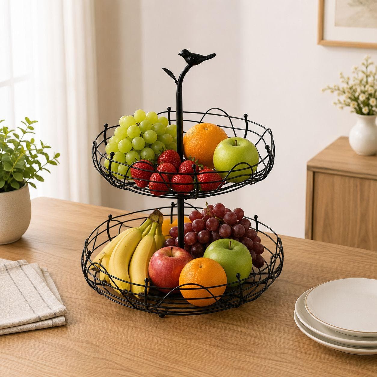 Two-Tier Black Metal Fruit Basket 5