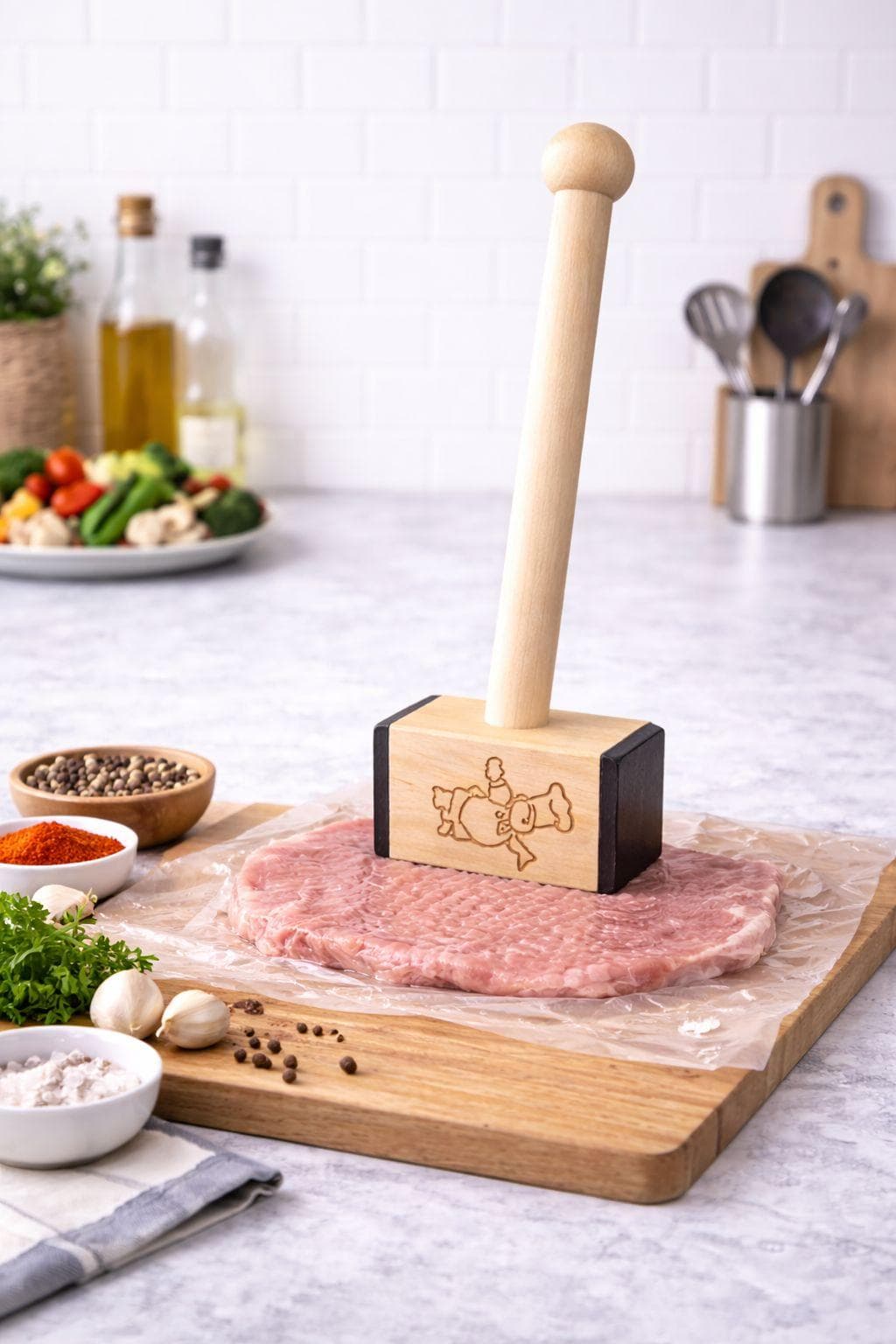 Meat Tenderizer JX27 (2PCS Wooden Handle Metal Meat Hammer) 5