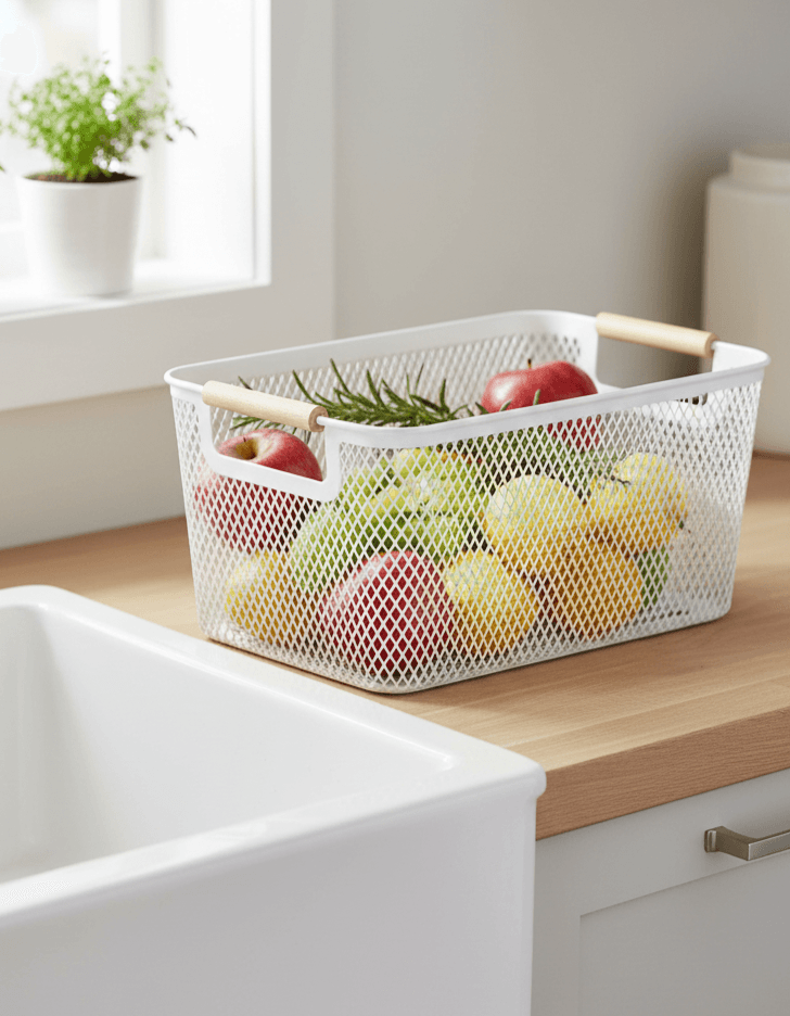 Rectangular Plastic Storage Basket with Wooden Handles 4