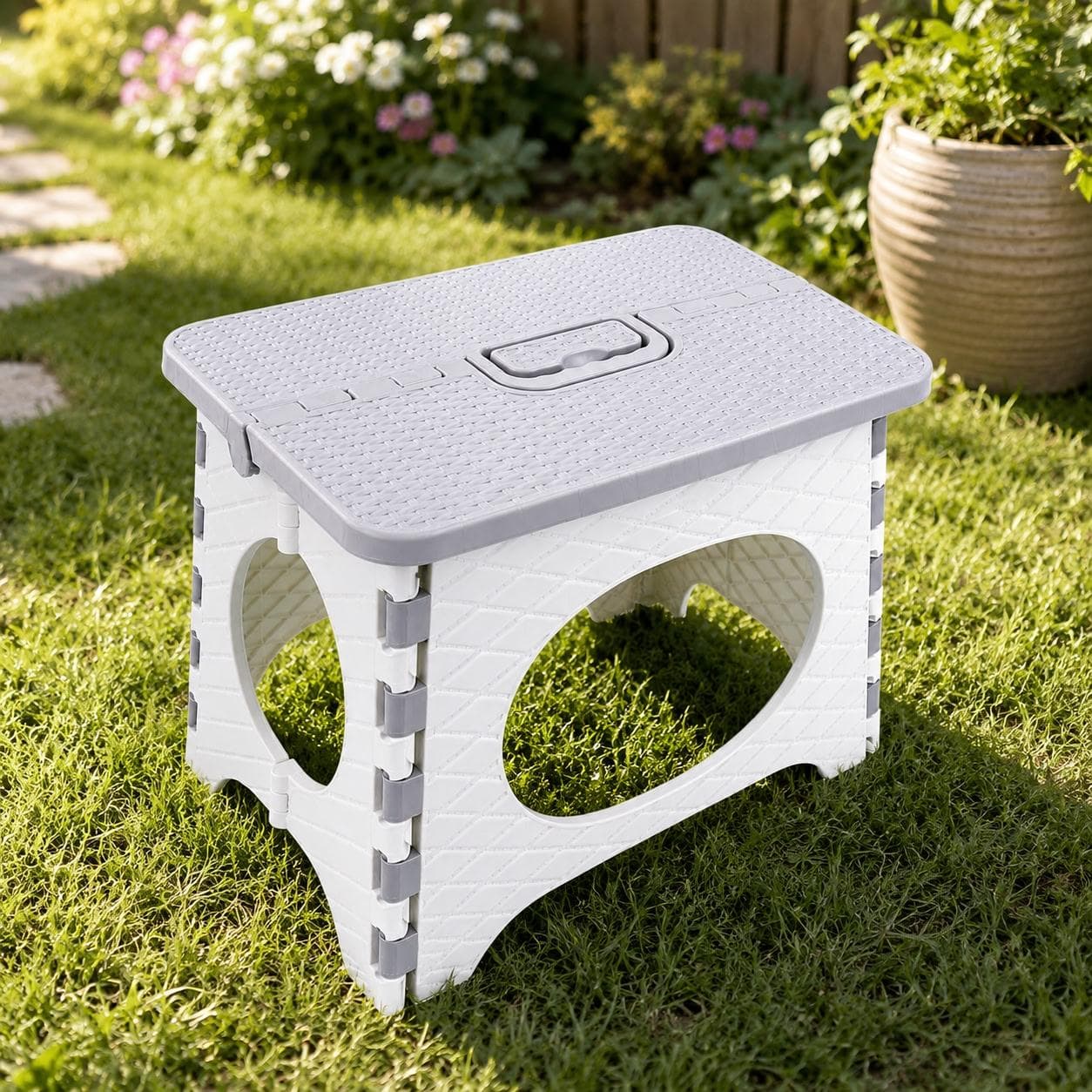 Foldable Multi-purpose Plastic Stool (Grey / Orange / Green)
