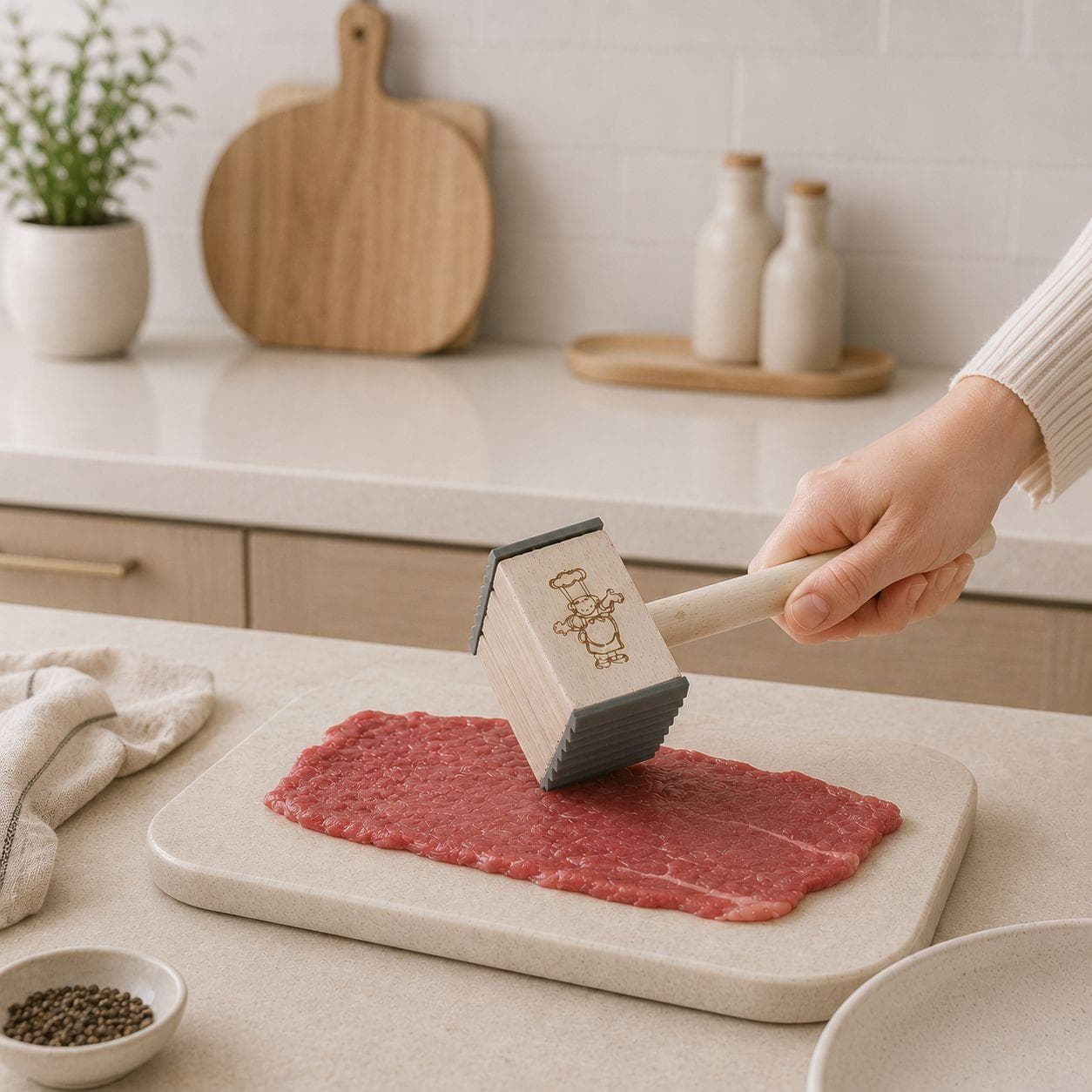 Meat Tenderizer JX27 (2PCS Wooden Handle Metal Meat Hammer) 7