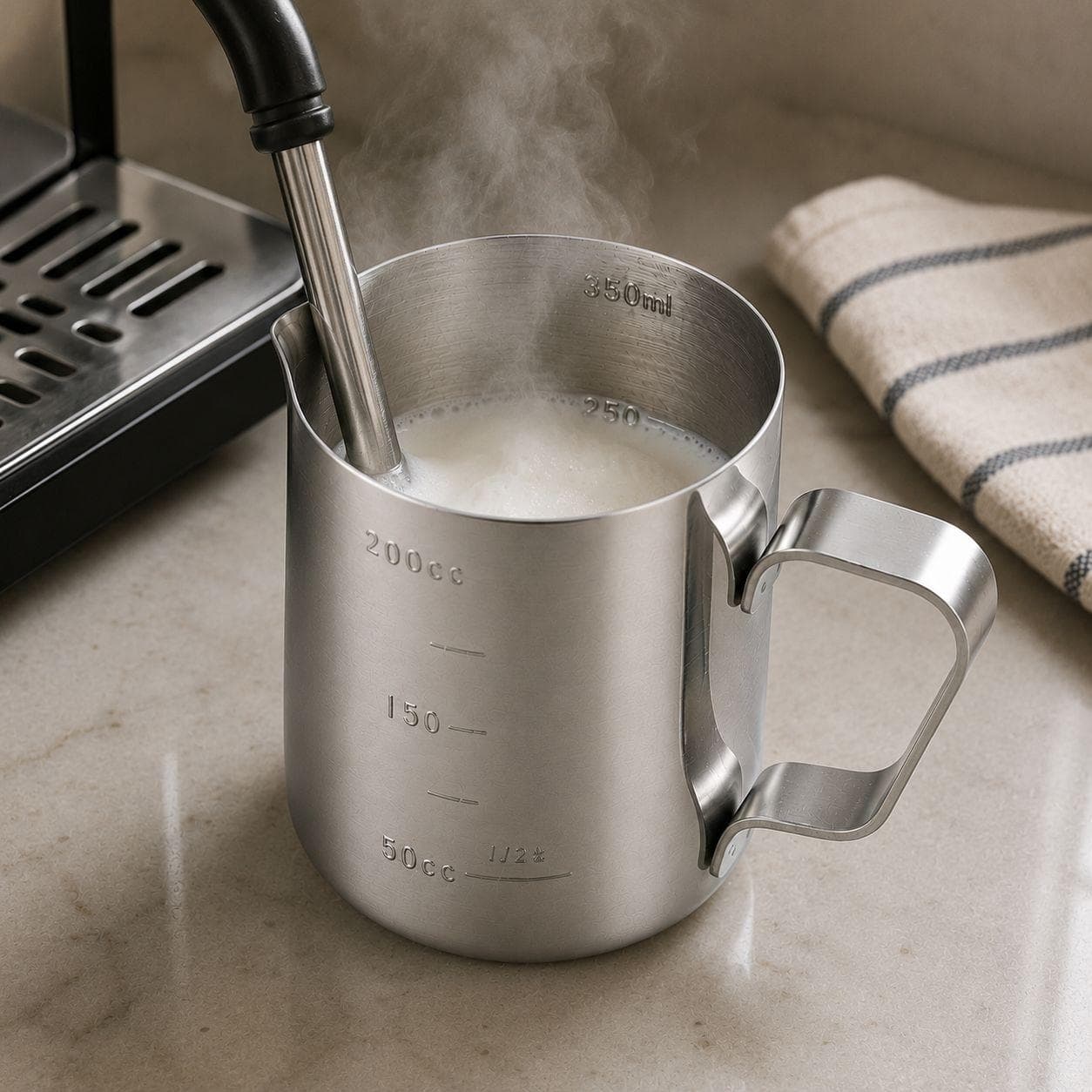 350ml stainless steel milk frothing cup, ideal for easy latte art. 2