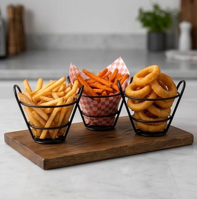 Metal Fries Serving Basket — Black, 10.5 cm