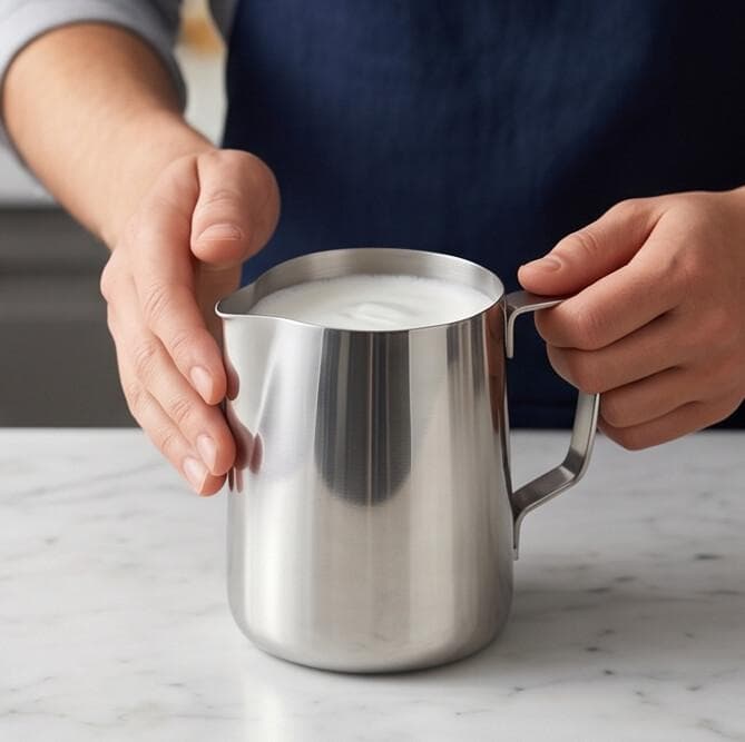 Milk Frothing Pitcher TS09 (350ml, Polished Stainless Steel for Latte Art)