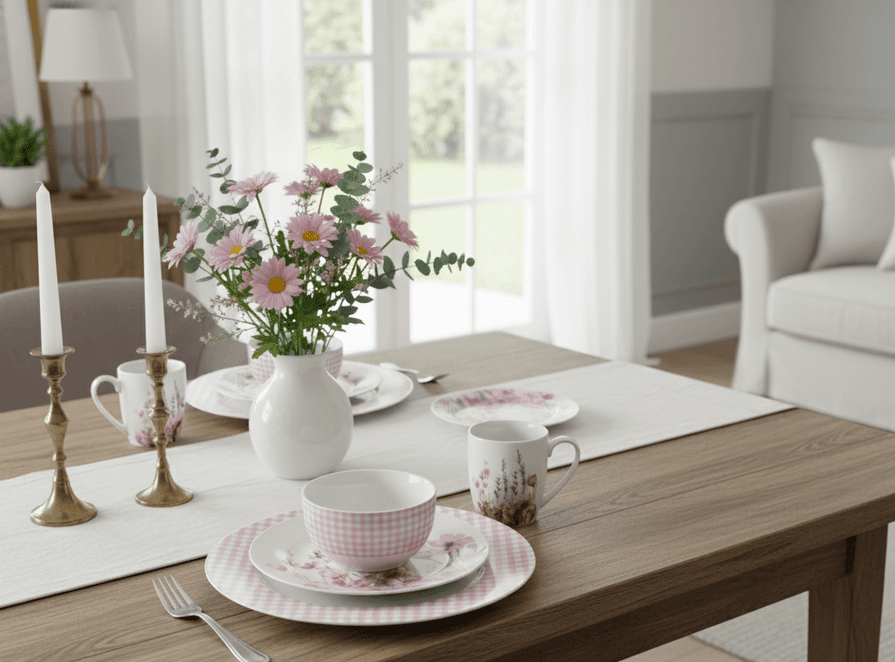 White Porcelain Mug – Pink & Purple Floral Design, Elegant Feminine Style 3