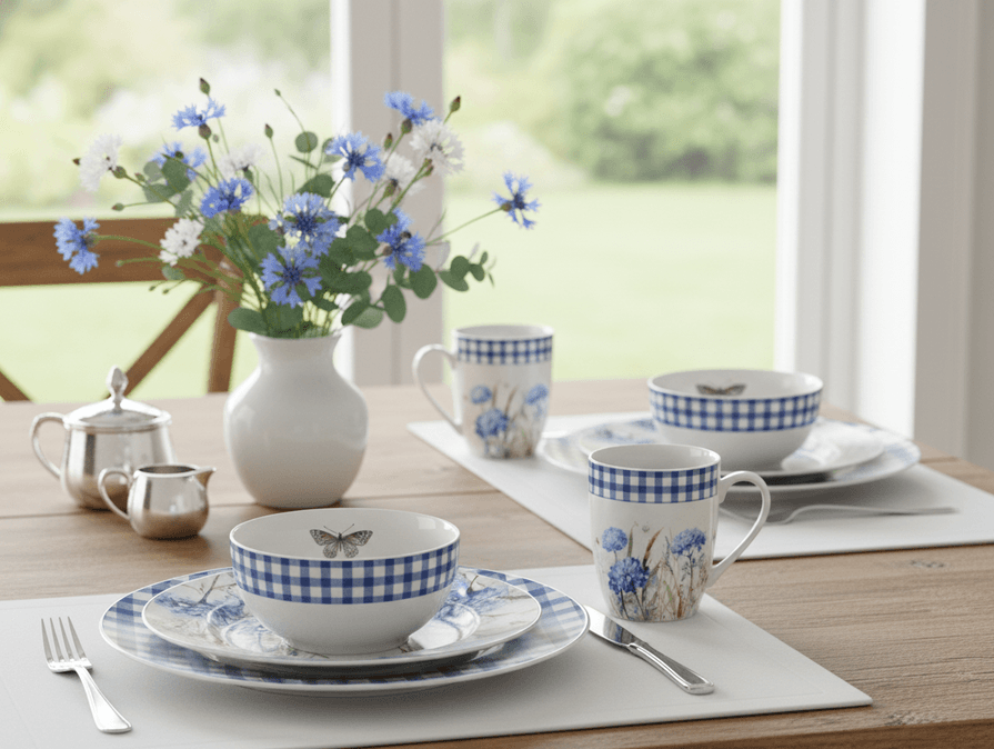 White Porcelain Mug – Blue Flowers & Butterfly Design, Elegant & Charming 3