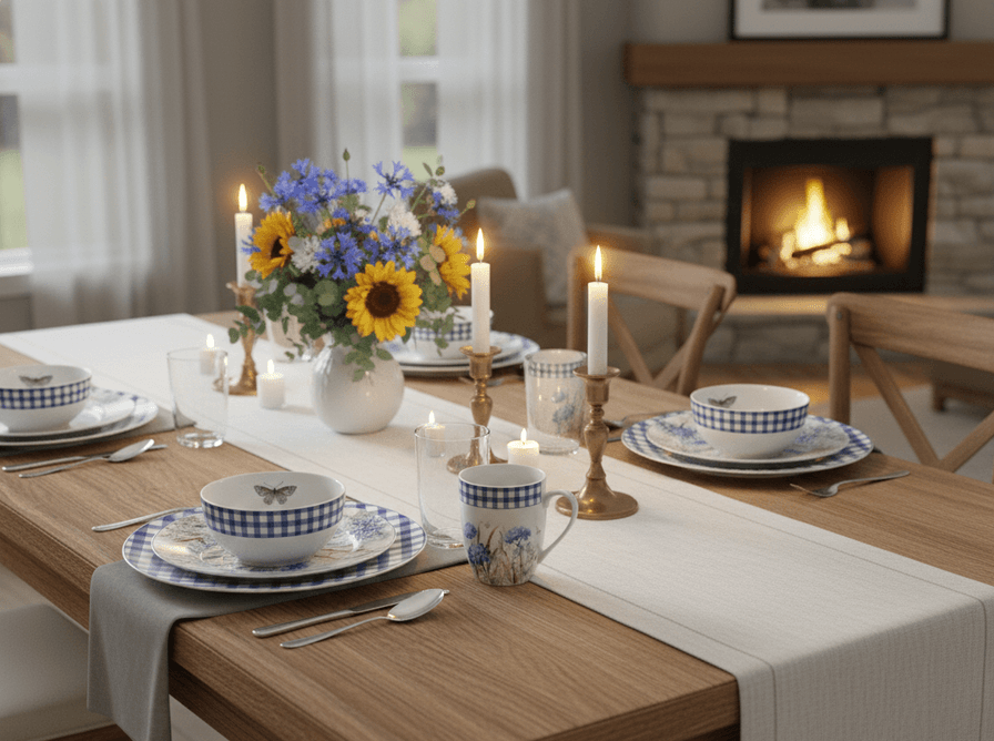 White Porcelain Mug – Blue Flowers & Butterfly Design, Elegant & Charming 1