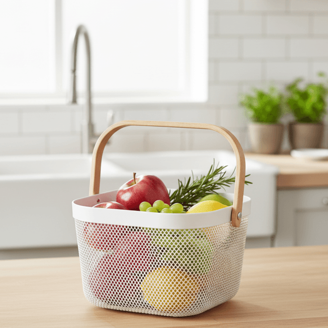 Plastic Storage Basket with Wooden Handle 2