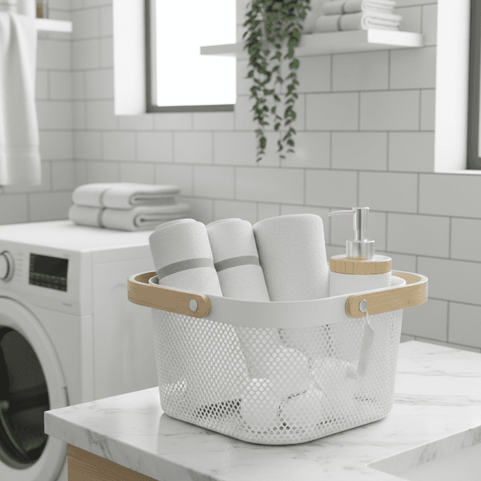 Plastic Storage Basket with Wooden Handle 4