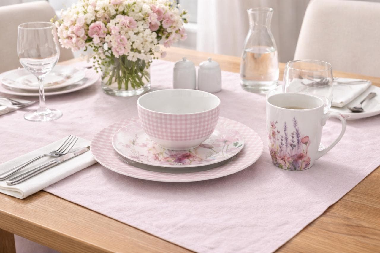 White Porcelain Mug – Pink & Purple Floral Design, Elegant Feminine Style 1