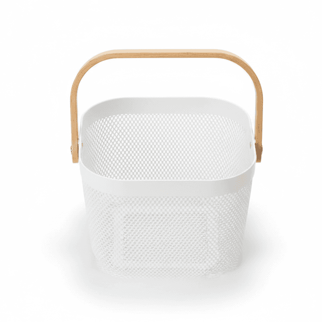 Plastic Storage Basket with Wooden Handle