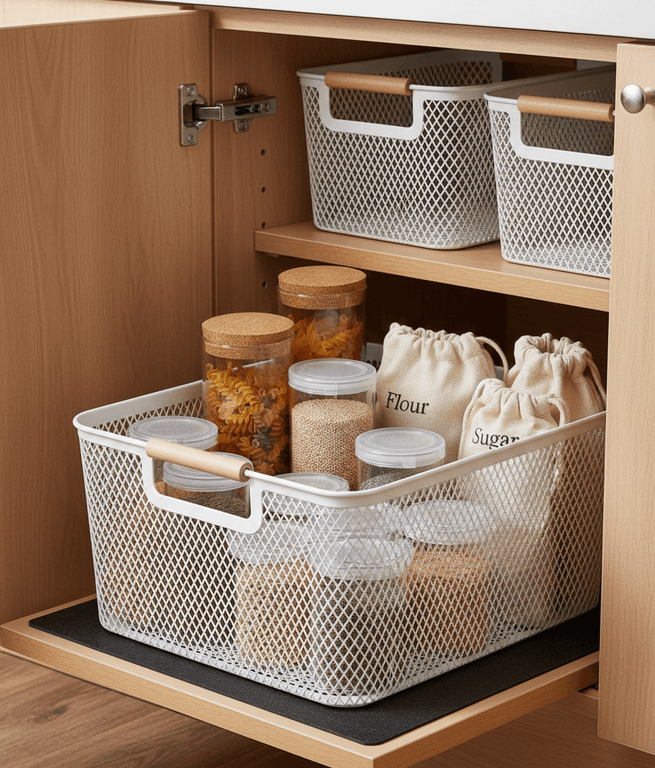 Rectangular Plastic Storage Basket with Wooden Handles 2