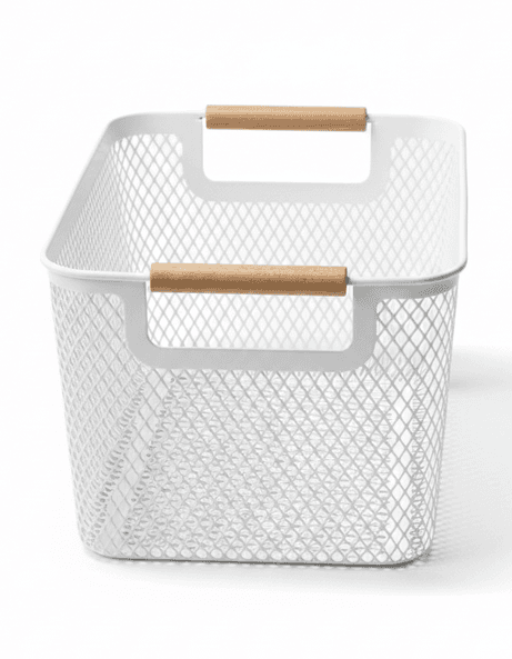 Rectangular Plastic Storage Basket with Wooden Handles